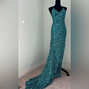 Teal Sequin Prom Dress